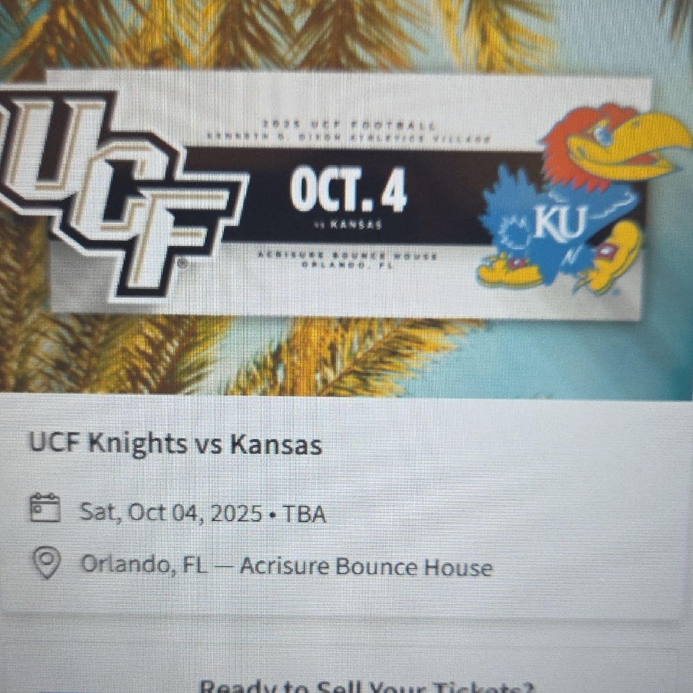 2 Tickets UCF vs Kansas Football October 4th